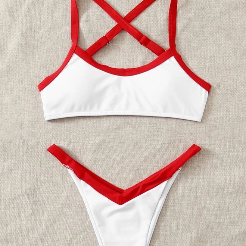 Red / White High Leg Bikini